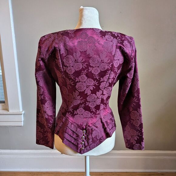 Vintage 90s Be Smart Burgundy Blazer Jacket Asymmetrical Dark Academia Size 3/4 - Picture 12 of 12